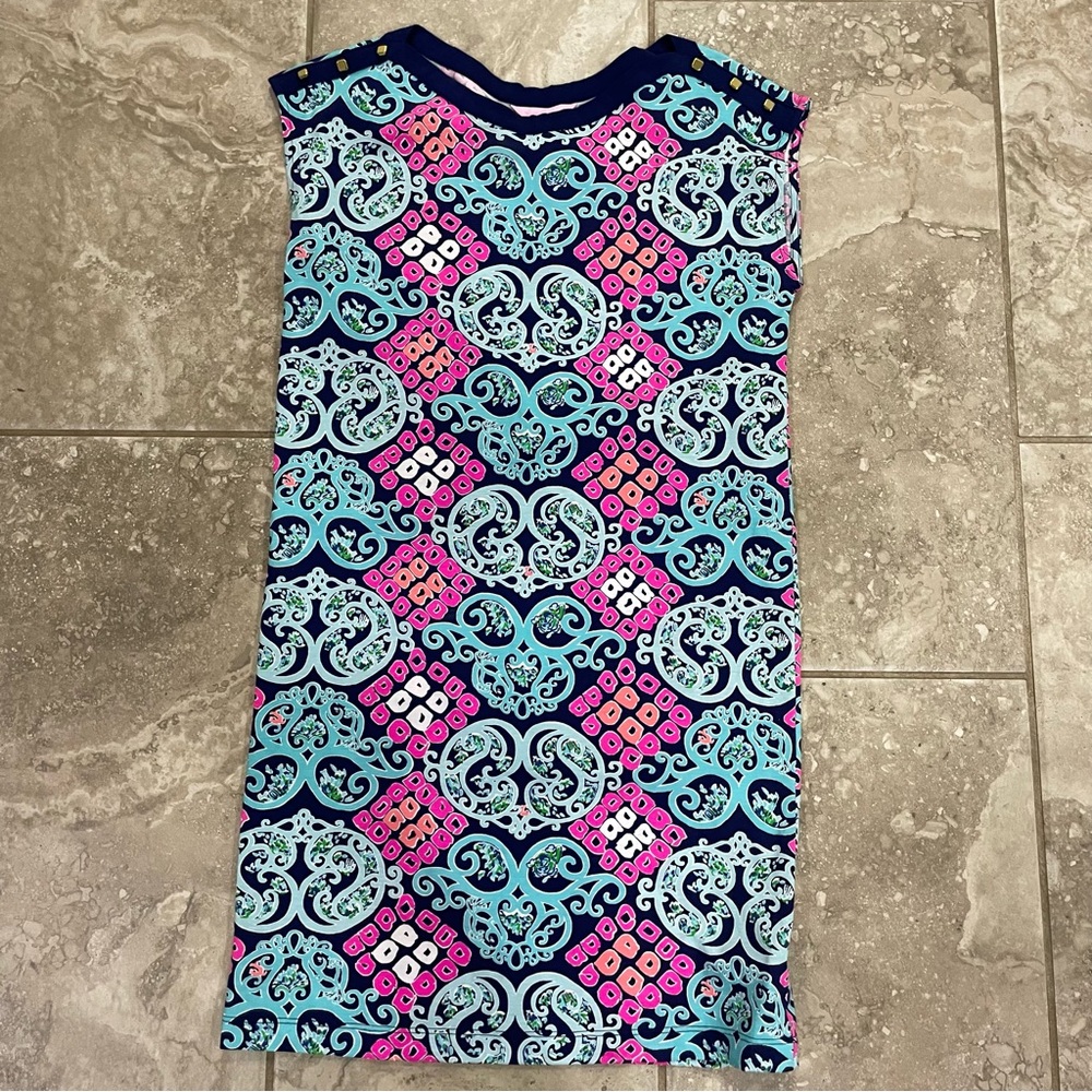 Lilly Pulitzer Summer Robyn 76020 Pull On Printed Shift Cap Sleeve Dress sz XS